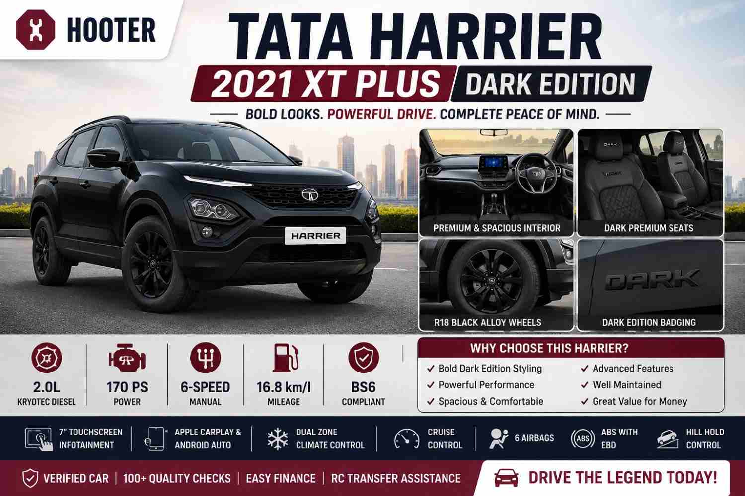 Tata Harrier 2021 XT Plus Dark Edition: A Smart Used SUV Buy in Delhi NCR | Hooter Tata Harrier 2021 XT Plus Dark Edition: A Smart Used SUV Buy in Delhi NCR | Hooter